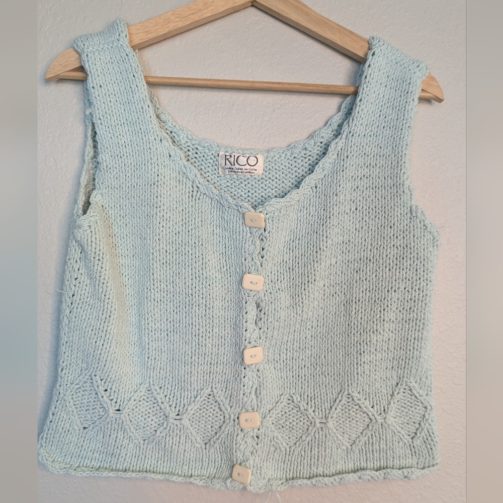Rico Light Blue Knit Button-Up Cardigan Vest